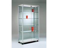 MHN Moderne Ausstellungsvitrine Sicherheitsglas - Glasvitrine mit Beleuchtung und abschließbar ca. 100 x 50 cm - Spiegel-Rückwand