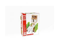 Hape E3454 Esszimmer, grüne Stühle/weißer Tisch/schrank mit weißen Türen