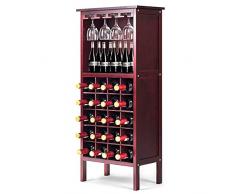 GOPLUS Weinregal Holz, Flaschenregal mit 2 Ablagen, Weinschrank mit Gläserhalter, Gläserregal Weinständer Weinhalte Weinflaschenhalter, 96 x 42 x 24,5 cm