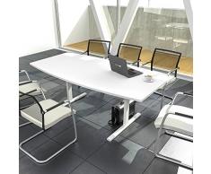 EASY Konferenztisch Bootsform 200x100 cm Weiß Besprechungstisch Tisch, Gestellfarbe:Weiß