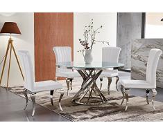 Rom Barock Designer Esstischstuhl Esszimmerstuhl Essstuhl Esszimmer Stuhl Edelstahl Samt Perlweiß