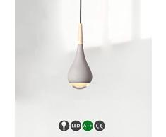 Betonlampe LED Pendelleuchte Esszimmerlampe Industrie Beton Zement Grau Runde Design Leuchte Hängeleuchte Esstischlampe Höhenverstellbar Hängelampe Pendellampe Innenbeleuchtung Wohnzimmer Acryl Ø14CM