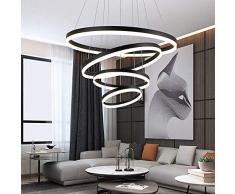 127W LED Kronleuchter 4-Ring Dimmbar Pendel-Leuchten Schwarz Aluminium Rund Hängeleuchte Esstisch Galerie Wendel-Treppe Deckenleuchte Esszimmerleuchte,20+40+60+80CM