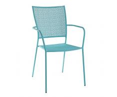 greemotion Metall-Stapelstuhl Mykonos in Türkis pulverbeschichtet, Gartenstuhl stapelbar, Balkonstuhl aus Stahl, Stapelsessel mit Armlehne, mediterraner Bistrostuhl, Stuhl für Garten, Terrasse & Balkon