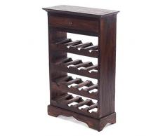 DESIGN DELIGHTS rustikales WEINREGAL Cortez 85 | 85x55cm(HxB) Massivholz | Flaschenregal, Weinflaschenregal aus Holz, Getränkeregal mit Schublade | Farbe: 03 Dunkelbraun