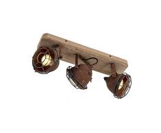 QAZQA Industrie/Industrial IndustrieSpot/Spotlight/Deckenspot/Deckenstrahler/Strahler/Lampe/Leuchte rostbraun mit Holz kippbar 3-flammig Spotbalken-Licht - Gina/Innenbeleuchtung/Wohn