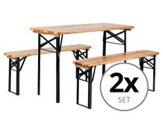 Stagecaptain 2er Set Hirschgarten Bierzeltgarnitur für Balkon (Kurze Version mit 117 cm Länge, 2X Tisch, 4X Bank, Holz, klappbar) Natur