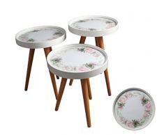 Euro-Tische Beistelltisch rund im 3er Set als Dreisatztisch oder Einzel Kaffeetisch Teetisch weiß mit Ornament (Set) (59cm)