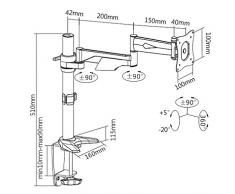 RICOO Monitor Tischhalterung für Monitore Monitorhalterung TS5211 Aluminium Universal Monitorständer Schwenkbar Neigbar Höhenverstellbar Bildschirmständer Tisch Ständer VESA 75x75 100x100 / Silber