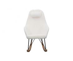 SalesFever Schaukelstuhl Layback | Bezug Teddyfell in Weiß | Kufen Massiv-Holz | Gestell Metall schwarz | bewegliches Kissen | skandinavisches Design