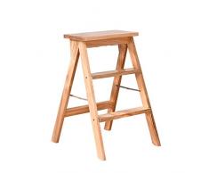 YLLN 2-Stufen-Leiter Massivholz Klappleiter tragbare Haushaltsküche Schneidetisch Hocker Stuhl Barhocker (Farbe: Holzfarbe, Größe: 42 * 48 * 64cm)