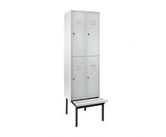 Wolf Halbhohe Garderobenschränke mit Sitzbankuntergestell - 300 mm, 4 Abteile - Vollwand, lichtgrau - Garderobe Garderoben Garderobenbank Garderobenbänke Garderobenschrank Garderobenschränke Schrank Schränke Sitzbank Stahlschrank