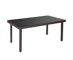 Mendler Poly-Rattan Gartentisch Cava, Esstisch Tisch mit Glasplatte, 160x90x74cm ~ braun