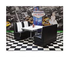 Lomadox American Diner Polsterbank Sitzgruppe, 2 Polsterbänke in Kunstleder schwarz/weiß mit 120cm Bistrotisch