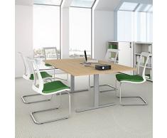 Weber Büro Easy Konferenztisch 200x120 cm Ahorn mit ELEKTRIFIZIERUNG Besprechungstisch Tisch, Gestellfarbe:Silber