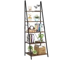 Homfa Standregal Leiterregal mit 5 Etagen Bücherregal Hochregal Küchenregal Aufbewahrungsregal Pflanzenregal Blumrenregal Badregal aus Metall Holz Vintage Industrial Schwarz 180.5x60x50.3cm