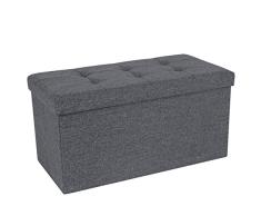 SONGMICS Sitzbank mit Stauraum, Sitztruhe, Sitzhocker, Aufbewahrungsbox, Fußablage, faltbar, belastbar bis 300 kg, 80 L, 76 x 38 x 38 cm, Leinenimitat, dunkelgrau LSF47K