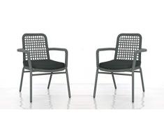 Dublino 2er Set | Outdoor Geflechtstuhl FONZO P, Aluminium mit Seilgeflecht | Gartenstuhl mit Sitzkissen