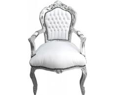 Casa Padrino Barock Esszimmer Stuhl mit Armlehnen Weiß/Silber Lederoptik - Möbel Antik Stil