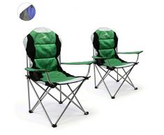 Divero Deluxe Faltstuhl 2er Set Armlehne grün schwarz Getränkehalter Tragetasche 90x62x108 cm bis 130 kg 600D Oxford Beschichtung Campingstuhl Angelstuhl Stahlrahmen 19mm extra breit gepolstert