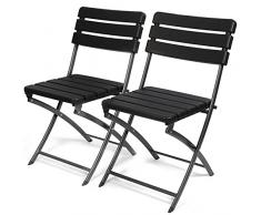 Park Alley Gartenstuhl in schwarz - klappbare Gartenstühle im 2er Set - hochwertige Klappsessel in Holzoptik - Hochlehner - pflegeleichter Klappstuhl