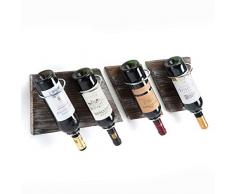 J Jackcube MK490A Wandregal für 4 Weinflaschen, rustikales Design, Holz, Wandmontage Rustikales Holz