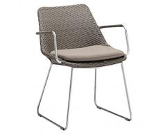 Dehner Geflechtstuhl Aruba, ca. 78 x 61 x 58 cm, inkl. Sitzpolster, Polyrattanoptik, Edelstahl, taupe