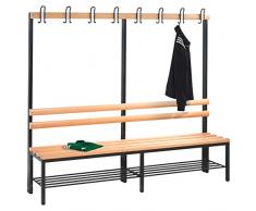 C und P Garderobenbank Umkleidebank Fitness Studio mit Schuhrost 8 Haken 165x200x40 cm