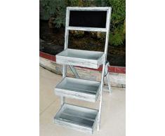 Spetebo Holz Blumenleiter im Shabby Chic Look - Pflanzentreppe mit Schreibtafel und 3 Ablagen - Landhaus Blumentreppe Pflanzenregal Blumenständer