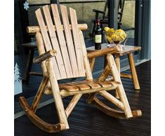 BOBPB Antike Vintage Adirondack-Stuhl Schaukelstühle Gartenmöbel Aus Holz Liegestühle Rustikal Amerikanischen Landhausstil Erwachsener Große Gartensessel,Wood Color
