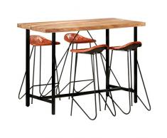 vidaXL Sheesham-Holz Massiv Bar Set Bartisch Barstuhl Stehtisch Barhocker Hocker Bartresen Tresentisch Küchentisch 5-TLG. Echtleder
