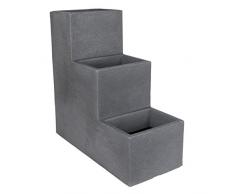 Spetebo 3er Blumentreppe grau - 60x59x27 cm - XXL Kunststoff Blumenkübel Pflanztopf Pflanzkübel Pflanztreppe Blumen Etagere