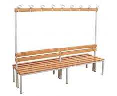 Sitzbank für Umkleide mit Garderobenrückwand (2-seitig) inkl. 2 x Sitzbänke, HxBxT:170x200x60 cm, Marke: Szagato (Umkleidesitzbank, Umkleidebank, Garderobenbank, Echtholz)