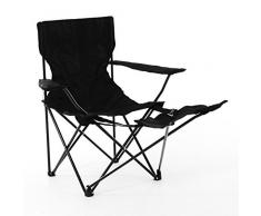 SONLEX Campingstuhl Angelstuhl schwarz mit Fußablage Getränkehalter und Tragetasche Stabiler Faltstuhl klappbar Stahlgestell