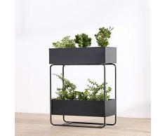 D&LE Nordische Metall Blumenständer Kreativ 2 Ebenen Rechteck Blumenregal Indoor Outdoor Dekorative Für Yard Garten Terrasse Balkon Lagerregal-schwarz 24x30(62x76cm)