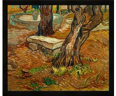 Gerahmtes Bild von Vincent Van Gogh Steinbank im Garten des Hospitals Saint-Paul, Kunstdruck im hochwertigen handgefertigten Bilder-Rahmen, 70x50 cm, Schwarz matt