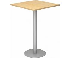 Bümö® Stehtisch mit massiven Tellerfuß & Säule in silber lackiert | Bartisch | hochwertiger Bistrotisch | Säulentisch in 2 Formen und 7 Dekoren (Platte: eckig-Ø 80cm, Ahorn)