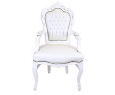 Casa Padrino Barock Esszimmerstuhl Weiß/Weiß Lederoptik mit Armlehnen - Barockstuhl - Antik Stil Stuhl