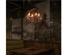 Retro Industrie Stil Pendelleuchte Kreativ Globus Entwurf Eisen Runden Bronze Lampenschirm Hängelampe, Küche Esszimmer Bar Balkon Droplight, D42CM, E14 * 4 Kerze Glühbirnen