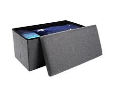 Sitzbank mit Stauraum, zusammenklappbar, Leinenähnlicher Stoff und faltbarer Hocker, dicker Schwamm für Wohnzimmer, 73,7 cm tief, Grau