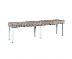 vidaXL Mangoholz Massiv Sitzbank Esszimmerbank Bank Essbank Küchenbank Rattanbank Flurbank Esszimmermöbel 160cm Weiß Natur Kubu-Rattan