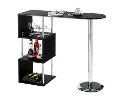 IDIMEX Bartisch Stehtisch Bartresen VIGANDO schwarz mit Stauraum und Flaschenhalterung, verchromte Metallelemente