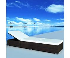 Festight Outdoor Sonnenliege Poly Rattan | Verstellbare Gartenliege Garten Lounge Liege Gartenbank Sitzbank Gartenm?Bel 195 x 60 x 31 cm Braun und Cremewei?