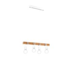 EGLO Pendellampe Townshend, 4 flammige Vintage Pendelleuchte im Industrial Design, Retro Hängelampe aus Stahl und Holz, Farbe: Weiß, braun, Fassung: E27