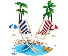 Adkwse Strand-Mikrolandschaft Mini Liegestuhl Sonnenschirm Palme Strand Deko DIY Geldgeschenk Reise Schildkröten Zubehör