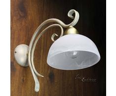 Schicke Wandleuchte in Shabby Weiß Messing Shabby Chic Design 1x E27 bis zu 60 Watt 230V aus Glas & Metall Flur Wohnzimmer Esszimmer Lampen Leuchte Wandlampe