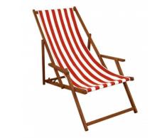Erst-Holz Deckchair rot-weiß Strandstuhl Gartenstuhl Buche dunkel Sonnenliege Relaxliege klappbar 10-314