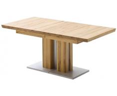 Robas Lund Tisch Esstisch Säulentisch Bari ausziehbar Kernbuche massiv Edelstahloptik 180(330) x77x90 cm