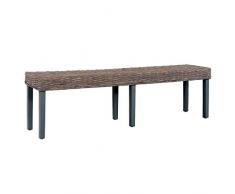 vidaXL Mangoholz Massiv Sitzbank Esszimmerbank Bank Essbank Küchenbank Rattanbank Flurbank Esszimmermöbel 160cm Grau Natur Kubu-Rattan