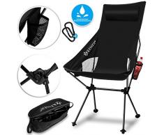 Kesser® Campingstuhl faltbar klappbar mit hoher Rückenlehne tragbar Angel Stuhl Camping Stuhl Faltstuhl bis 120 kg Strandstuhl Angelstuhl Klapphocker mit Getränkehalter, Outdoor Stuhl, Schwarz